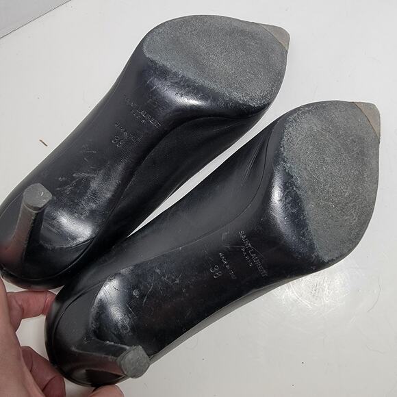 Saint Laurent Stiletto Heels 38 Point Toe Black Leather Classic YSL Paris - Picture 8 of 8